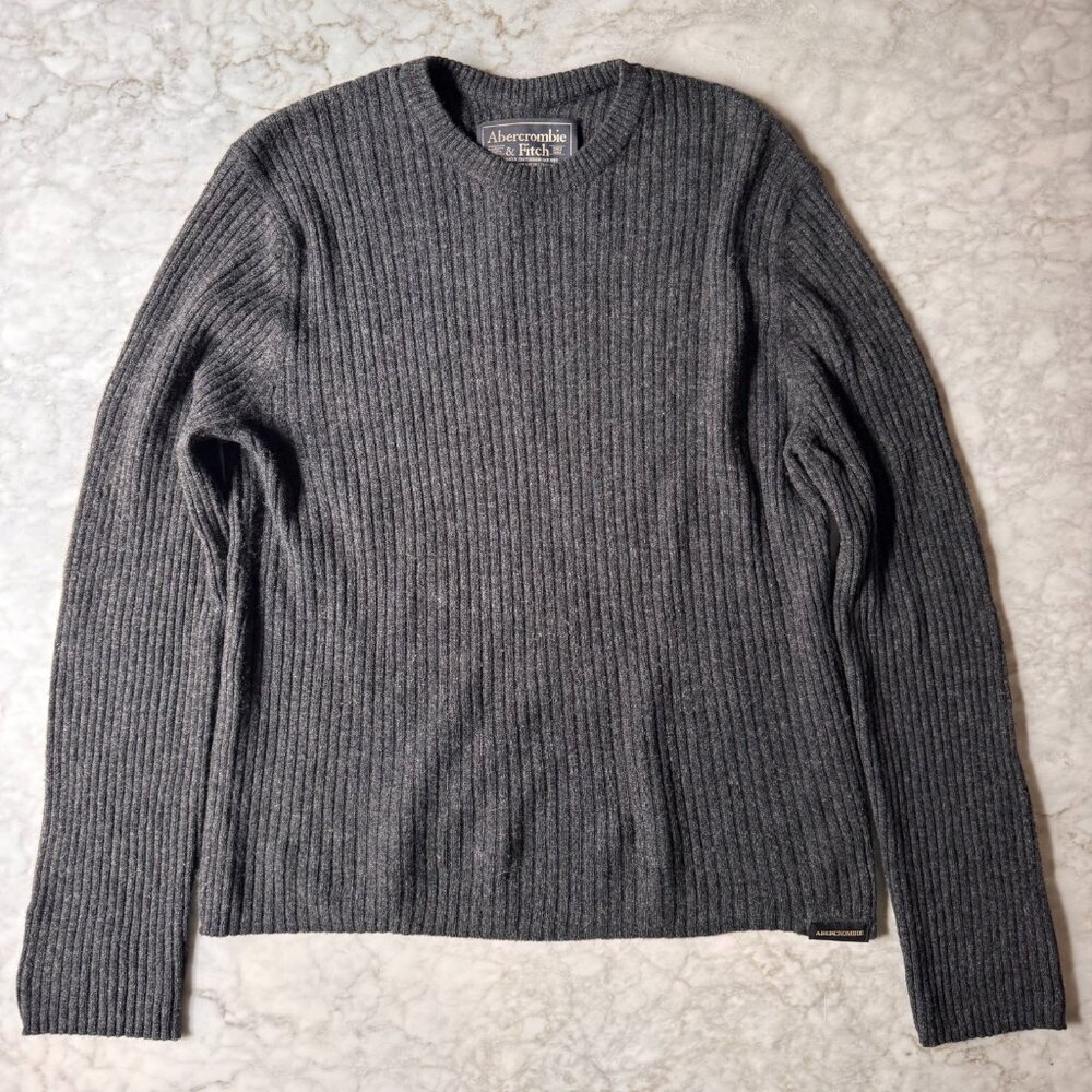 Y2K Vintage Abercrombie & Fitch Mens Wool Blend Ribbed Gray Sweater Large L